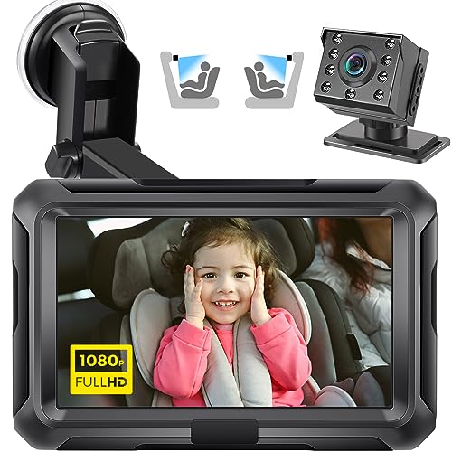 Zacro Cámara Coche Bebé Asiento Trasero HD 1080P - Espejo Retrovisor Bebé Coche Pantalla 4.3'' -...