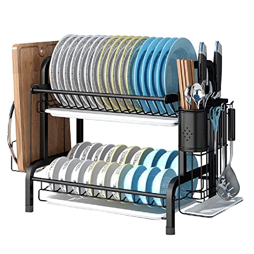 TBONEEY Escurreplatos de 2 Niveles de Acreo Inoxidable, Escurridor de Platos, Soporte Multifuncional...