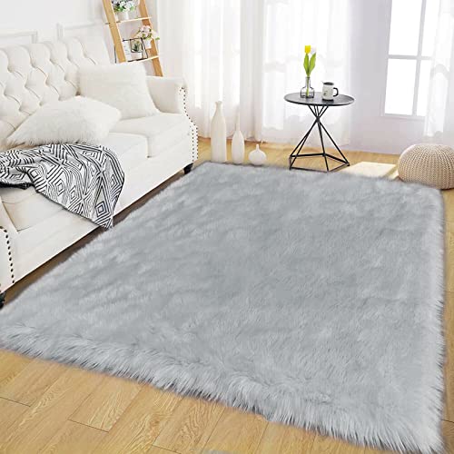 Latepis Super Suave Gris Alfombra Piel De Oveja De Piel Artificial 120x180 CM Lavable Tapetes Para...
