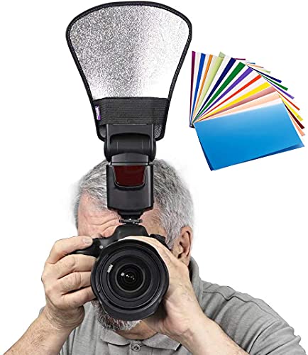 Rabbitstorm Flash Speedlite Difusor y Kit de Filtro – Plateado/Blanco Reflector y 12 Piezas Filtro...