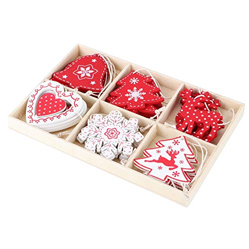 HERCHR Adornos de Navidad de Madera para el Árbol, 24 Pcs Rodajas de Madera con Cuerda Árbol de...