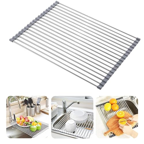 ULMLL Estante Enrollable para secar Platos, 45x37CM Escurridor de Platos Acero Inoxidable, Multiusos...