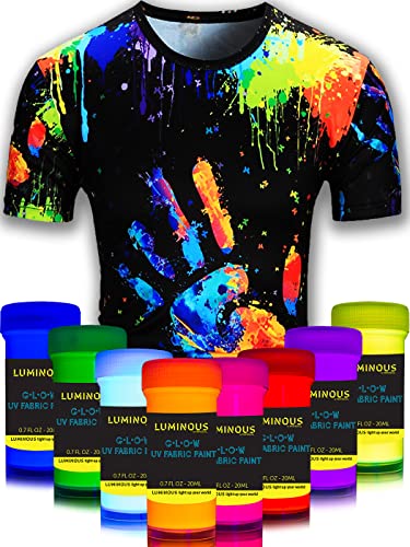 Pintura UV para tela luminosa y textil – Juego de 8 pinturas textiles neón negro brillante –...