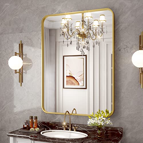 Abelockand - Espejo de baño dorado para pared, espejo rectangular dorado de 24 x 36 pulgadas, para...