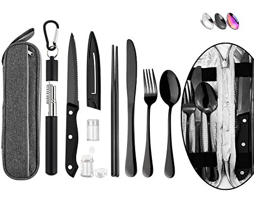 HOMMALY Utensilios Portátiles De Viaje Reutilizables Cubiertos con Estuche, Juego De Cubiertos De...