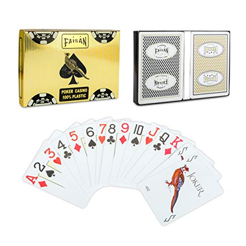 FAISAN Set de 2 Barajas de Cartas Poker 100% Plastico para Casino Profesional Texas Holdem,...