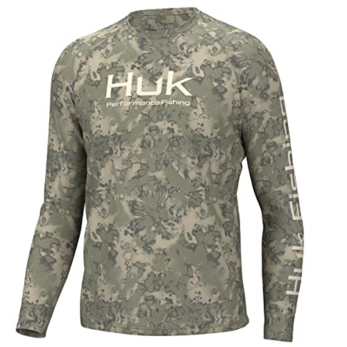 HUK Pursuit Standard Crew Camisa de Pesca de Manga Larga para Hombre, protección Solar, Aletas...