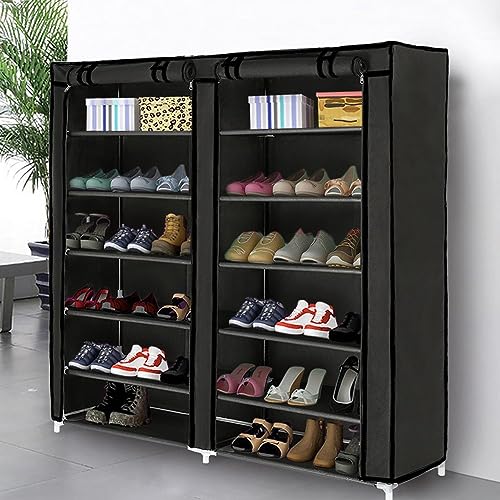 (Black) - Blissun 5 Tiers Shoe Rack Shoe Storage Organiser Cabinet Tower with Nonwoven Fabric cover...