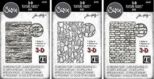 Tim Holtz Alterations Sizzix Carpetas de grabado en relieve con textura 3D – Mini madera, mini...