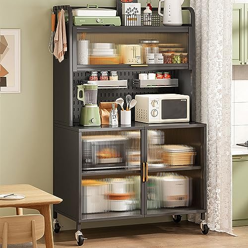 Alacena de Cocina - Mueble Cafeteras de 5 Niveles, con Ruedas Rodantes, Placa Posterior Creativa y...