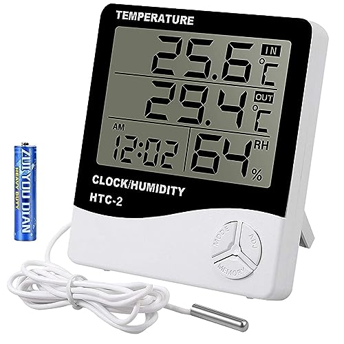 Termómetro Higrómetro con Sonda Cable 1.5 m - Monitor de Temperatura y Humedad Interior Exterior...