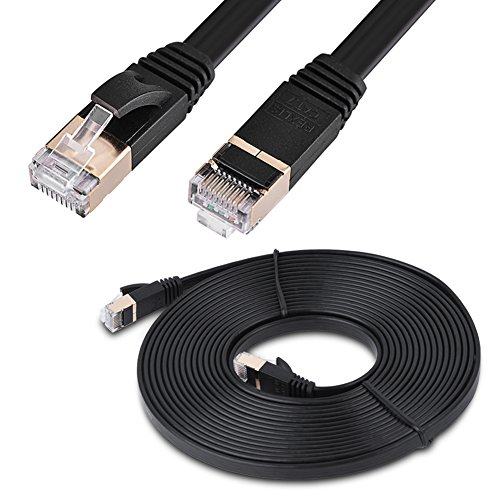 15m Cable de Red Ethernet Trenzado, Cable de Red Lan Cable Plano de Ethernet 15 m CAT7 RJ45 600 MHz...