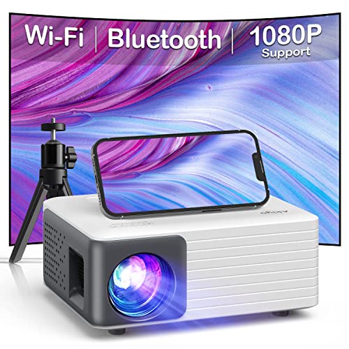 AKIYO Mini Proyector WiFi Bluetooth con Tripode, Portátil Proyector Soporta Full HD 1080P,...