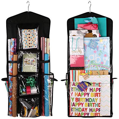 Regal Bazaar Bolsa de regalo colgante de doble cara y organizador de envoltura de regalo (negro)