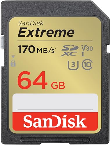 SanDisk Extreme SDXC UHS-I - Tarjeta de Memoria de 64 GB (V30, Transferencia de 170 MB/s, U3, 4K...