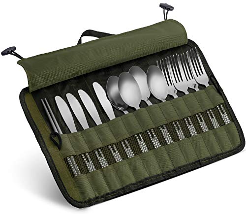 Juego de utensilios de picnic de acero inoxidable de 13 piezas con funda de viaje para camping,...