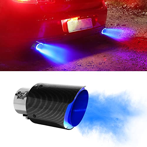Vechkom - Mofle de coche de fibra de carbono con entrada de 63 mm y luz LED azul, acero inoxidable,...