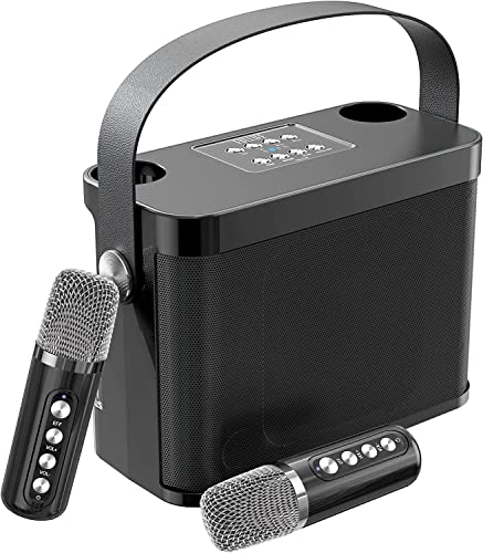TECHVIDA Máquina de Karaoke con 2 Micrófonos Inalámbrico, Altavoz de Karaoke Inalámbrico...