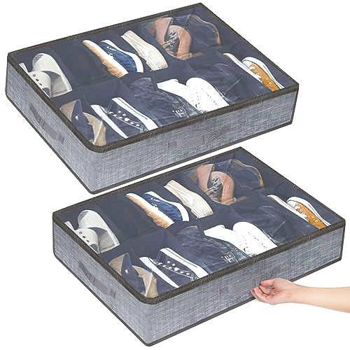 2PCS Organizador de Zapatos Debajo De la Cama, Zapatero Plegable Transparente para 24 pares de...