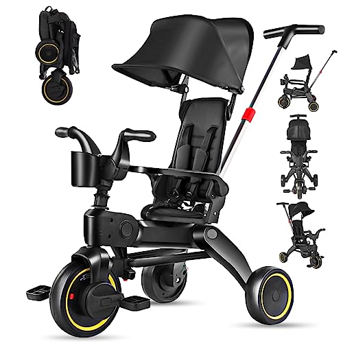DEKITA Triciclo Montable Bebe Carreola Niños de 10 Meses -3 Años Plegable, Portatil Transformable...