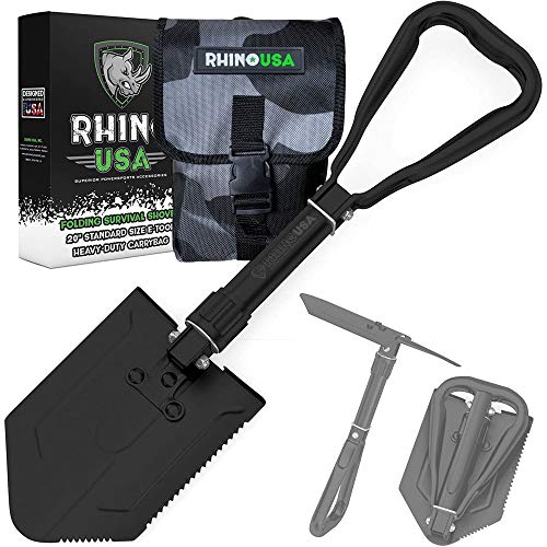 Rhino USA Pala Supervivencia con Pico – Resistente Pala Multiusos Supervivencia Militar de Carbono...