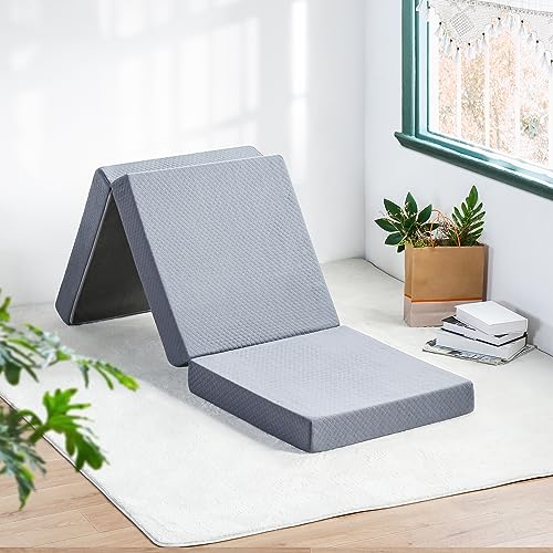 Olee Sleep Topper - Colchón de espuma viscoelástica, triple plegable, Gris