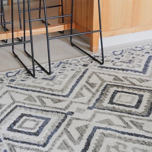Mihran Alfombra para Sala Estilo Marroqui | Alfombras para Recamara Gris, Azul & Blanco |...