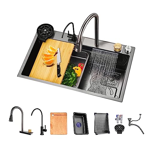 NOYHHAV Fregadero bajo encimera Fregadero cocina 1 seno Cuadrado Negro Fregadero de acero inoxidable...