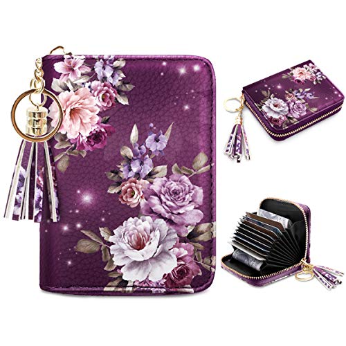 Coco Rossi - portafolios pequeña para tarjetas de crédito con purpurina RFID para mujer, C Flor...