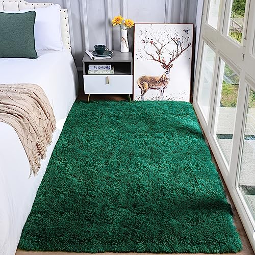 OHWPEAT - Alfombra suave para recámara, color verde profundo, alfombra de 3 x 5 pies, alfombra...