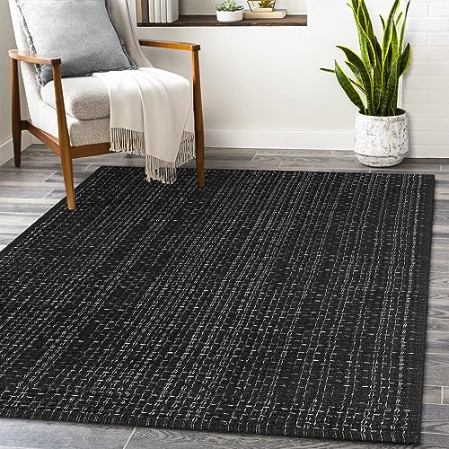 Seavish Moderna alfombra de área de 3 x 5 pies, de algodón negro, alfombra tejida de granja,...