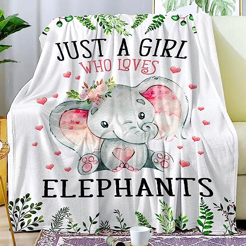 Manta de franela suave con elefante, Just A Girl Who Loves Elephants Cobijas de regalo para mujeres,...