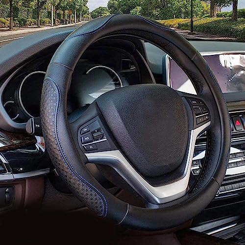 Valleycomfy Funda universal de volante de 38 cm - cuero auténtico, transpirable, antideslizante y...