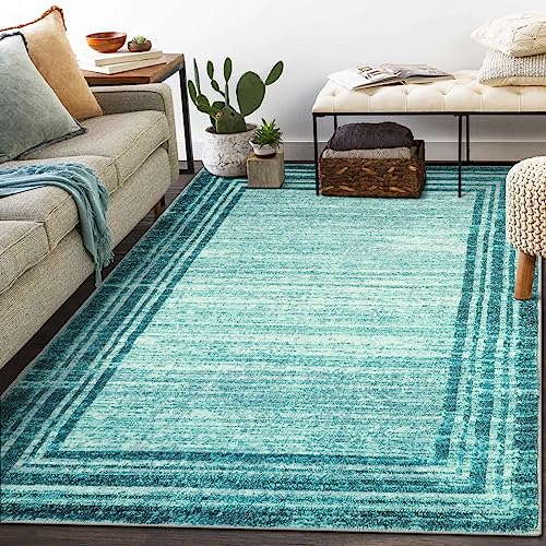 Lahome - Alfombra abstracta de 5 x 7 pulgadas, color verde azulado para recámara, lavable, moderna,...