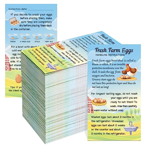 Kisston - 200 piezas de instrucciones de manejo de huevos frescos de granja de 2 x 3.5 pulgadas,...