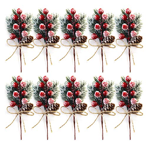 10 Piezas de Adornos Navideños de Bayas de Pino, Conos de Pino de Bayas Rojas de Navidad,...