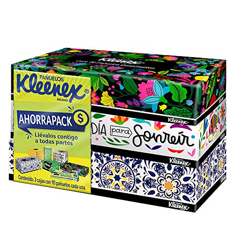 Kleenex Pañuelos Faciales Ahorrapack, Paquete con 3 cajas de 90 piezas c/u de doble hoja