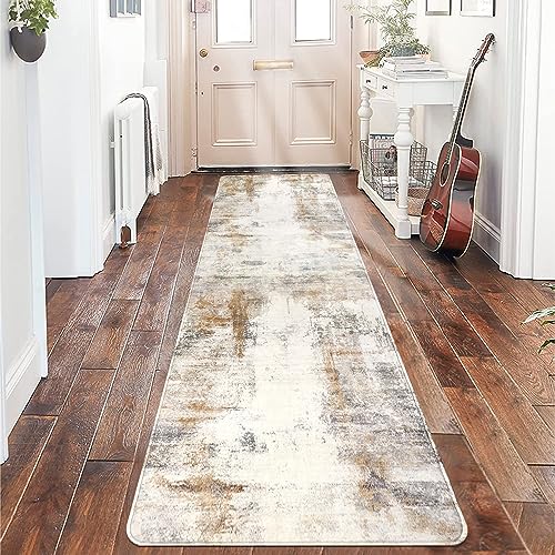 famibay - Alfombra de pasillo de 8 pies, lavable con respaldo de goma, moderna alfombra abstracta...