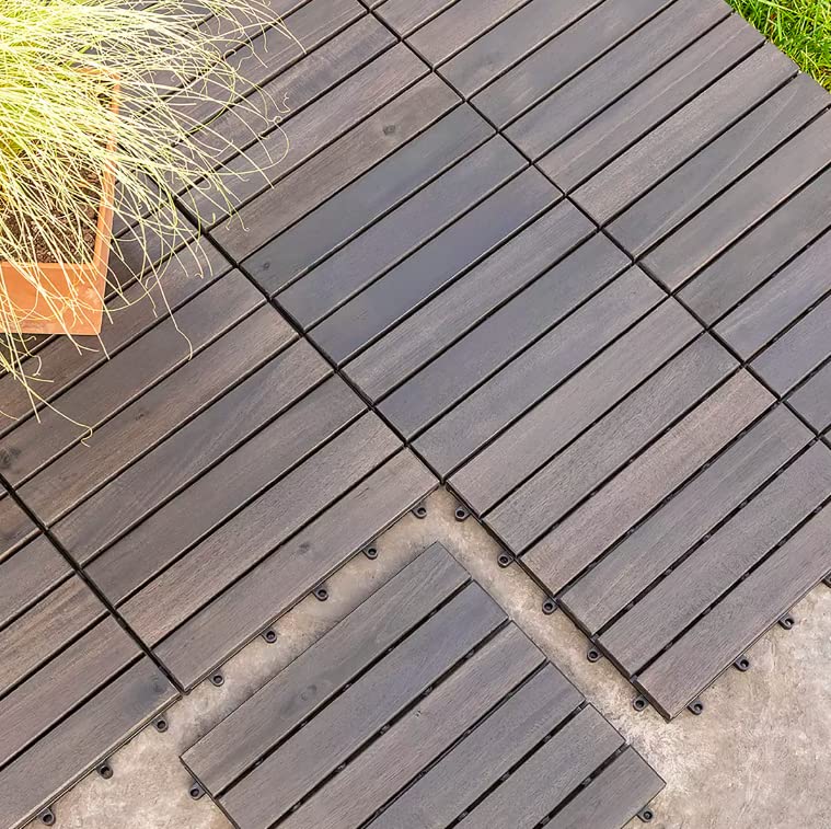 Hanie Design - Hanie Design Piso Modular Para Jardín Exterior en Madera Acacia Color Gris (cubre...