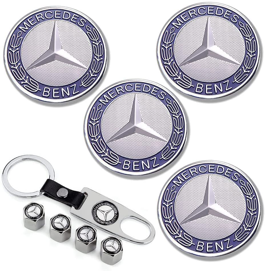 9 tapas centrales de rueda para Mercedes-Benz, 75 mm, tapa central de llanta OEM (azul)